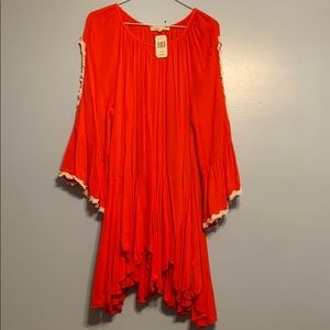 Cold Shoulder Gored Tunic Coral